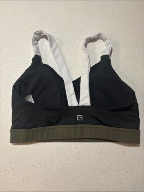 Joah Brown Performance Sports Bra in Black & Olive with White Straps